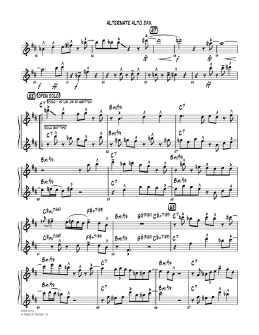 A Night In Tunisia - Alternate Alto Sax Jazz Ensemble scores gallery preview page 2