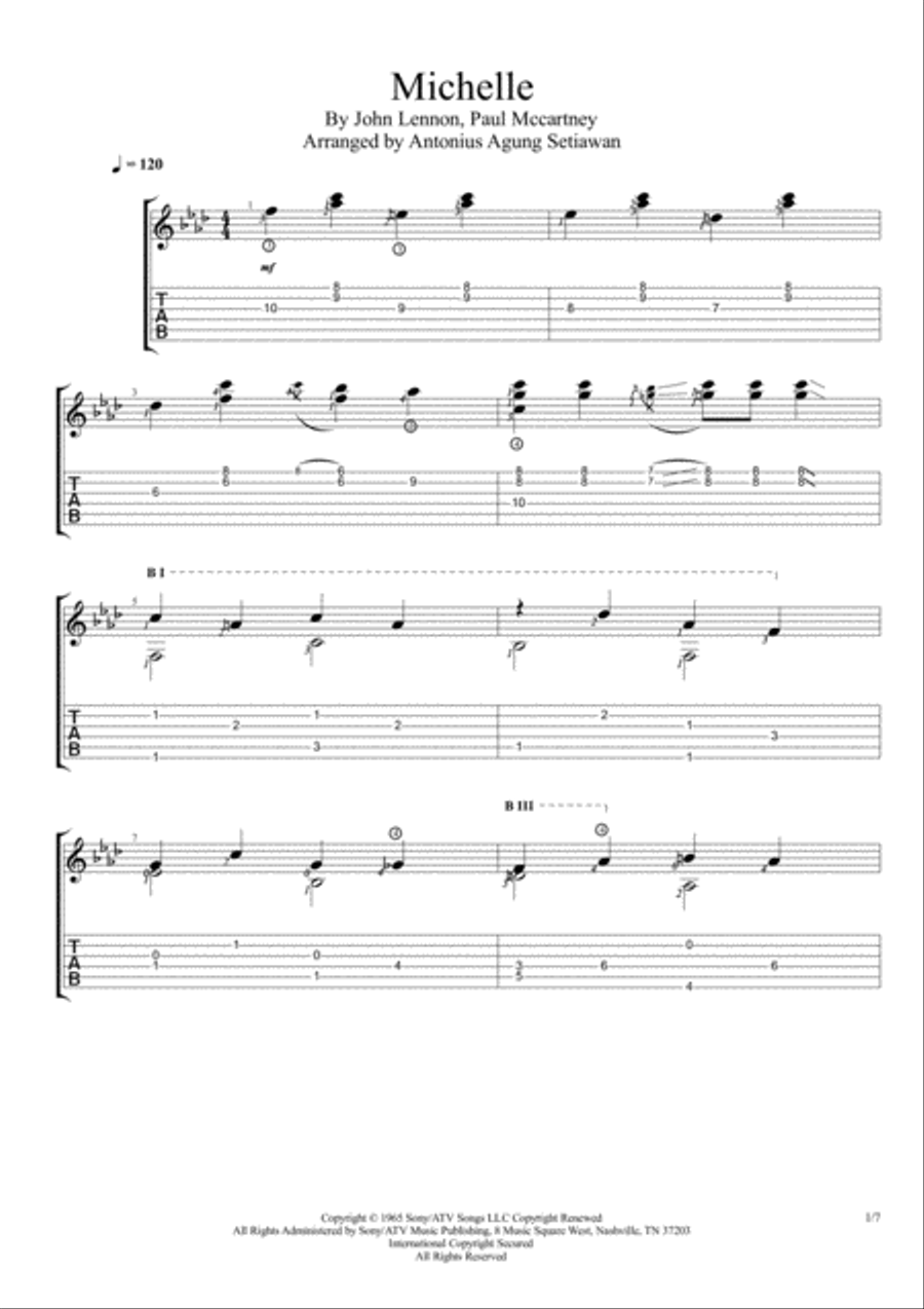 Michelle Guitar Tablature scores gallery preview page 1