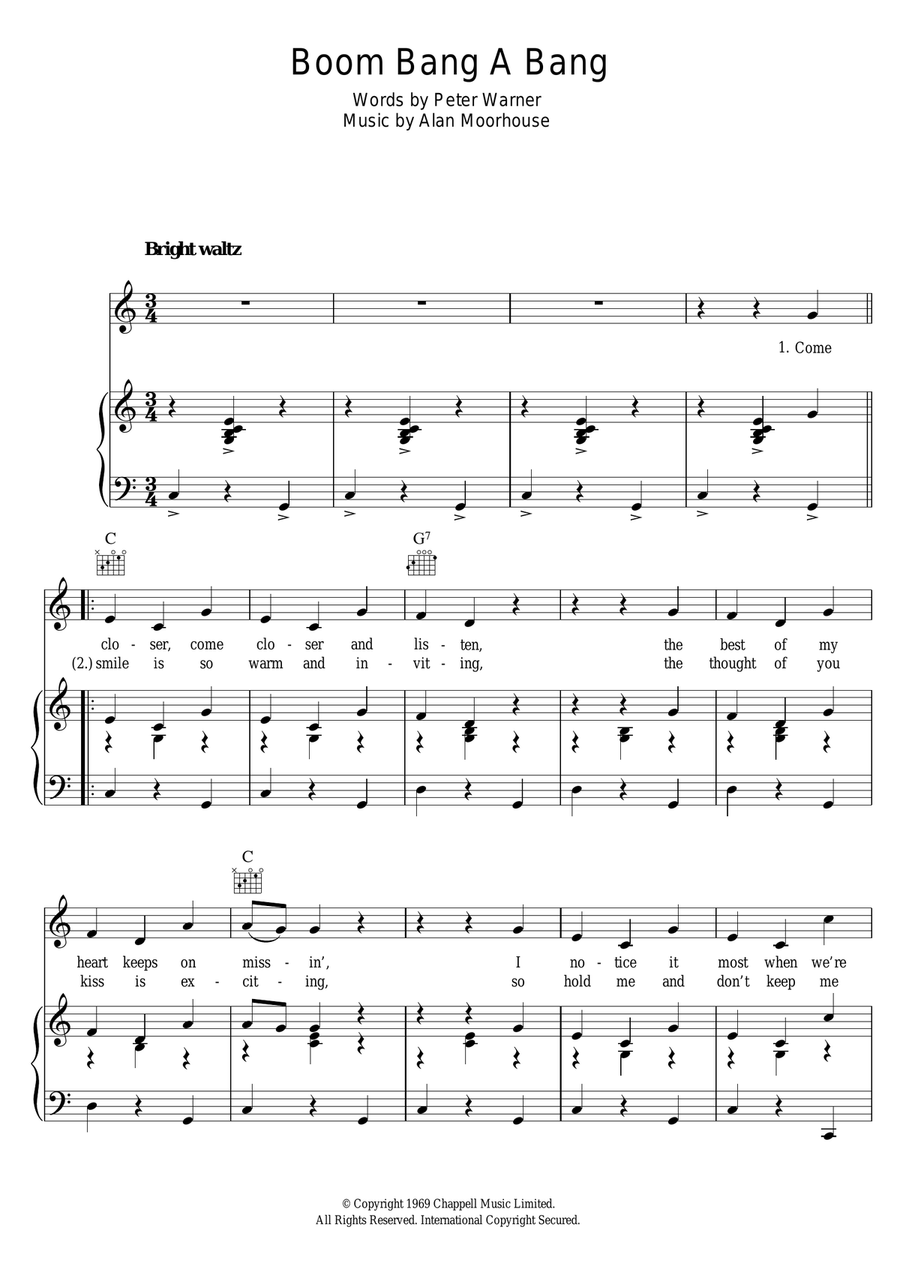 Boom Bang A Bang Piano, Vocal scores gallery preview page 1