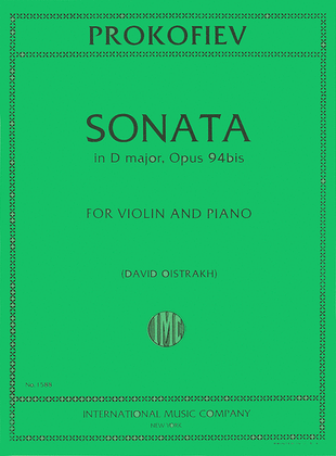 Book cover for Sonata in D Major, Opus 94bis (for Violin and Piano)