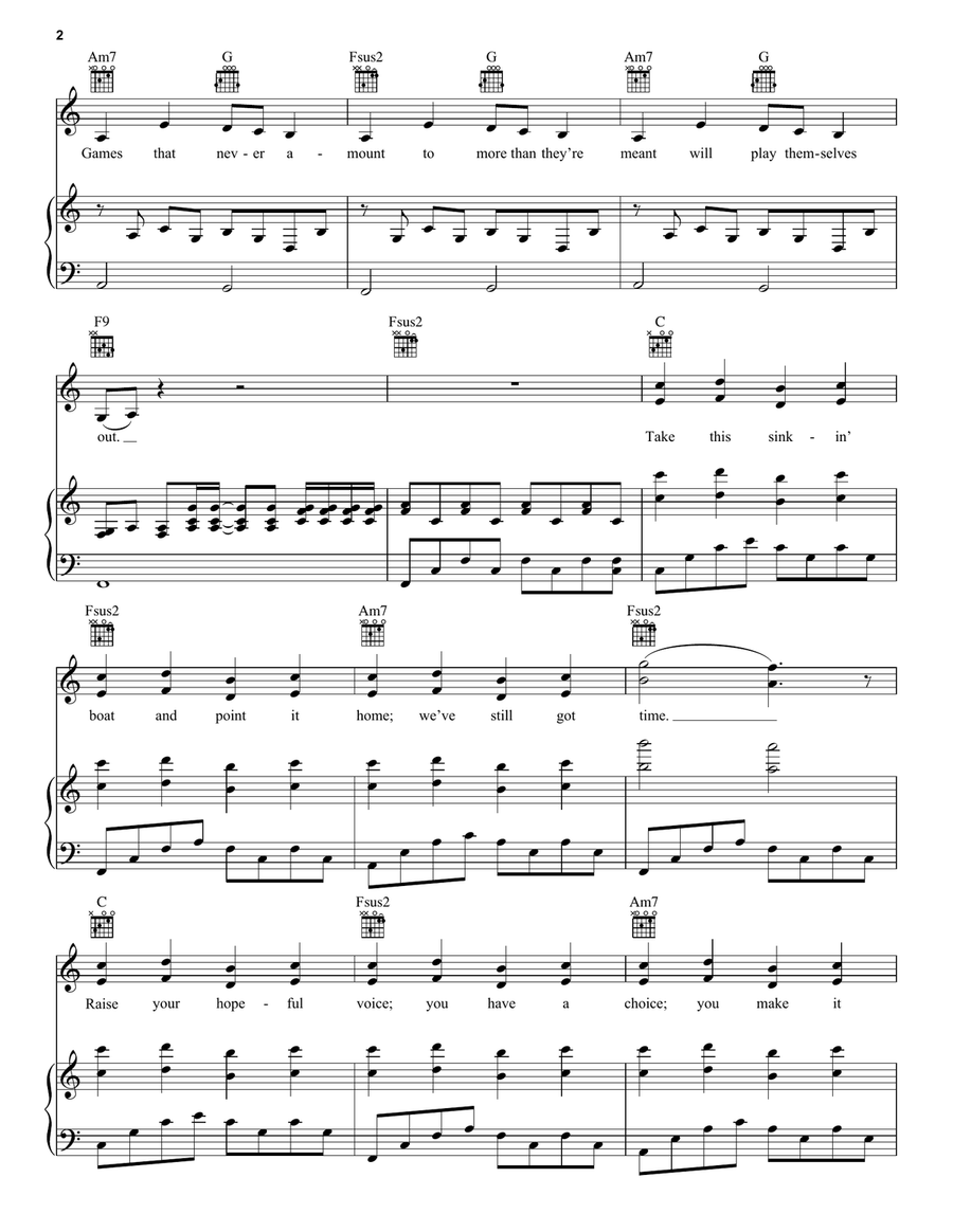 Falling Slowly (from Once) Piano, Vocal, Guitar scores gallery preview page 2