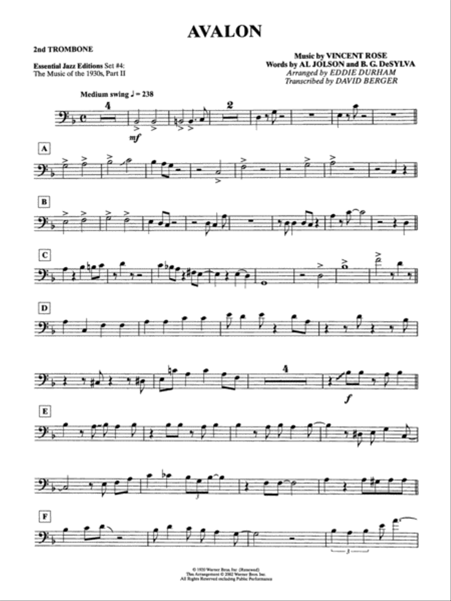 Avalon: 2nd Trombone Jazz Ensemble scores gallery preview page 1