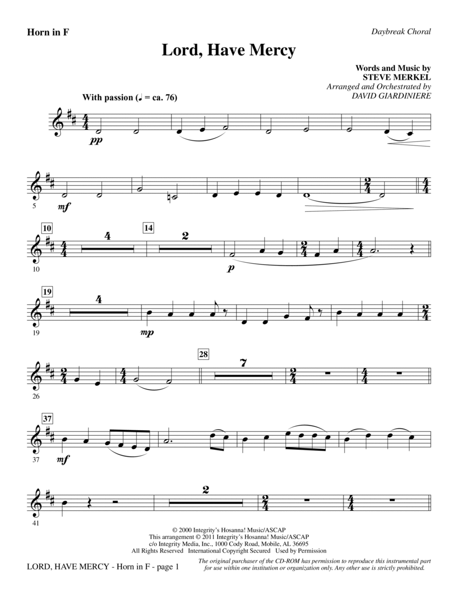 Lord Have Mercy - F Horn Lord Have Mercy - F Horn Choir scores gallery preview page 1