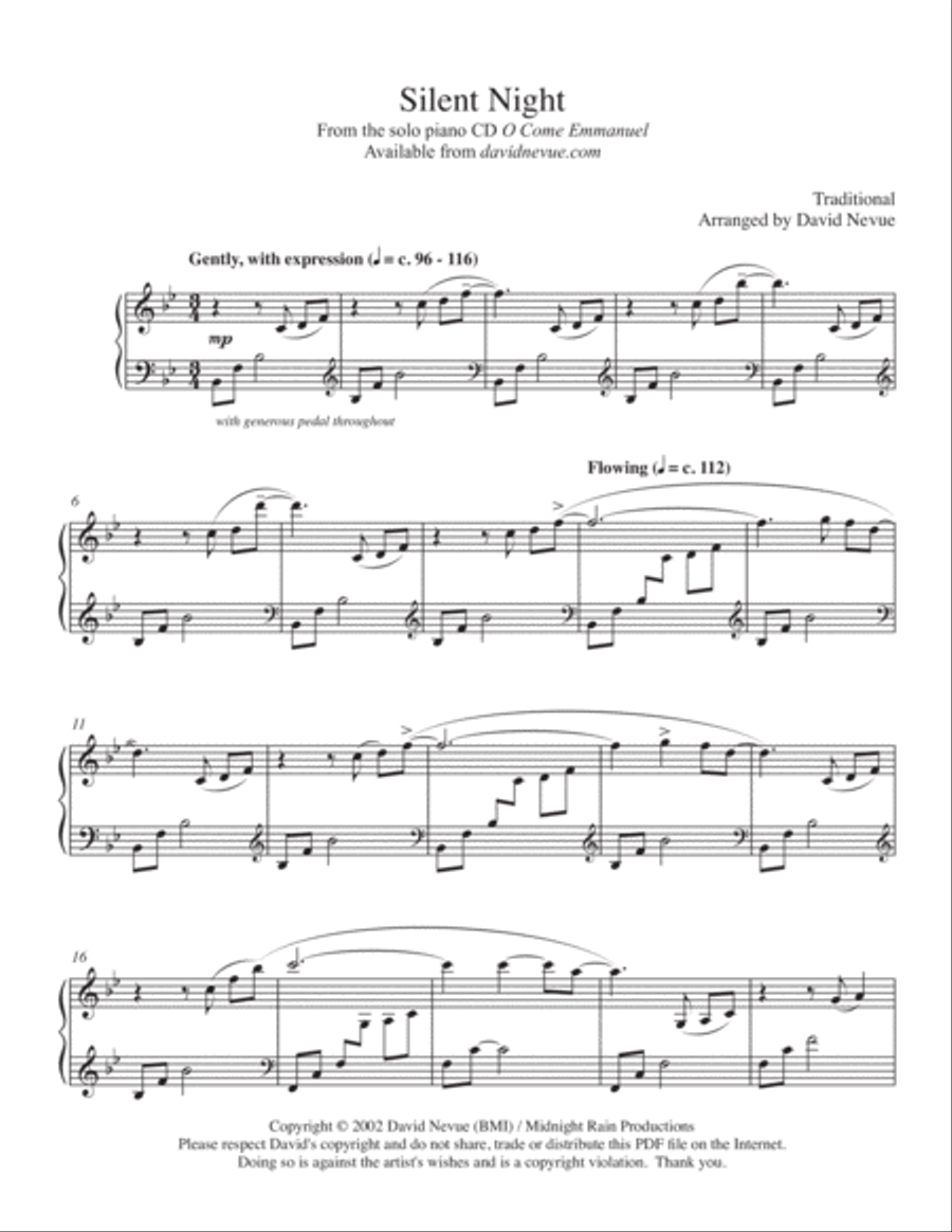 Silent Night Piano Solo scores gallery preview page 1