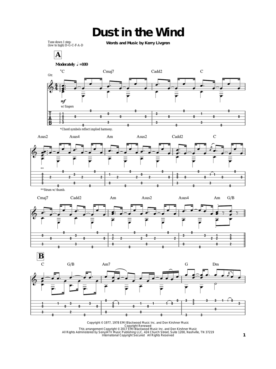 Dust In The Wind Acoustic Guitar scores gallery preview page 1
