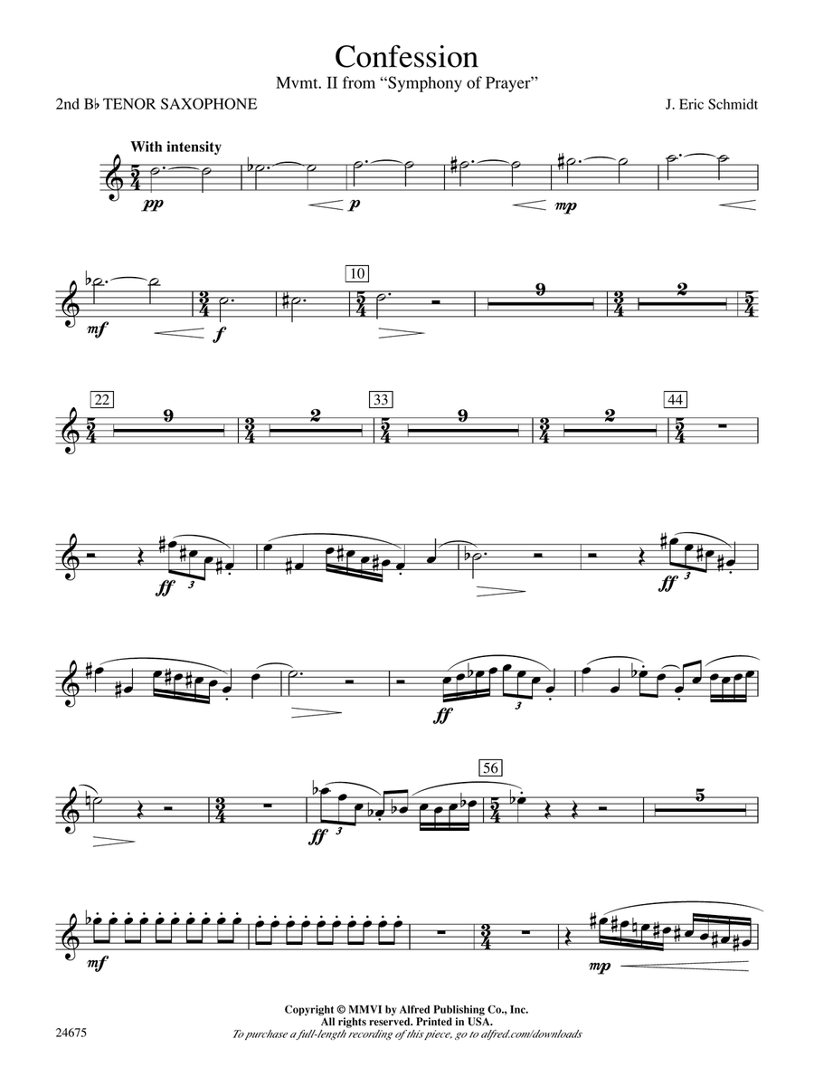 Confession (Movement 2 of Symphony of Prayer): 2nd B-flat Tenor Saxophone