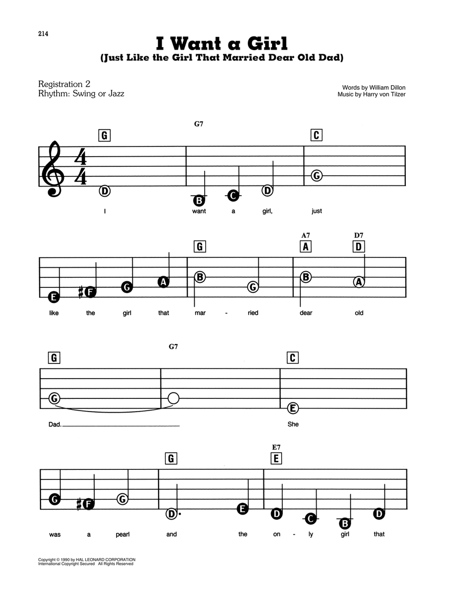 I Want A Girl (Just Like The Girl That Married Dear Old Dad) Electronic Keyboard scores gallery preview page 1