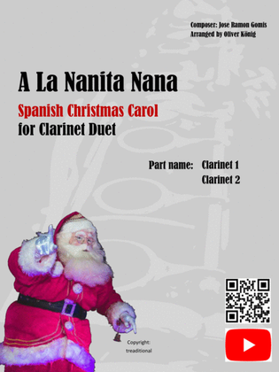 Book cover for A La Nanita Nana, Spanish Christmas Carol for 2 Clarinets