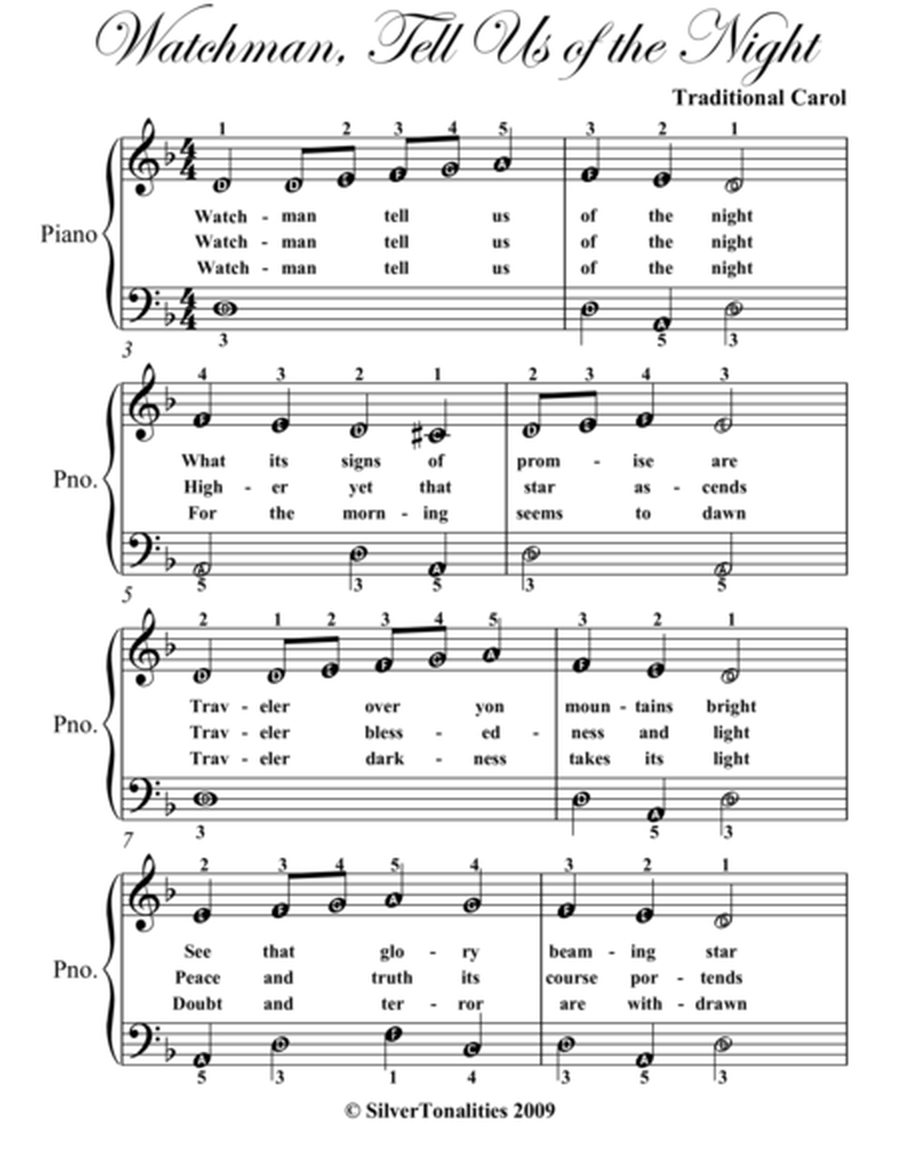 Watchman Tell Us of the Night Easiest Piano Sheet Music