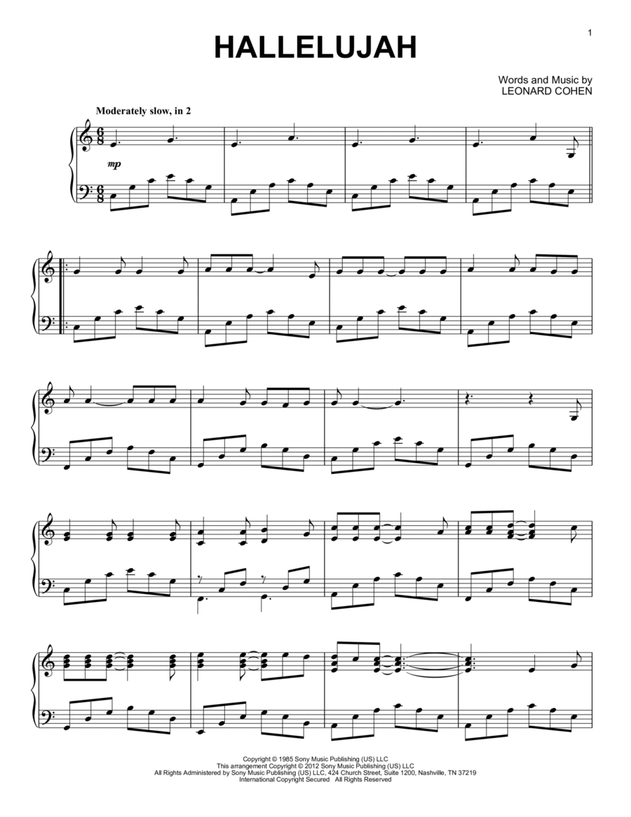 Hallelujah Piano Solo scores gallery preview page 1