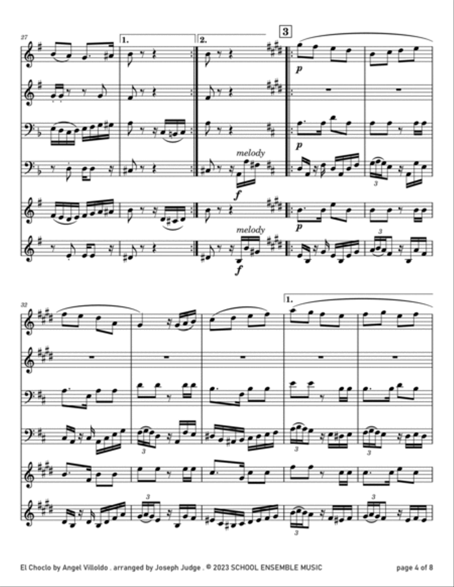 El Choclo by Villoldo for Brass Quartet in Schools Brass Quartet scores gallery preview page 4