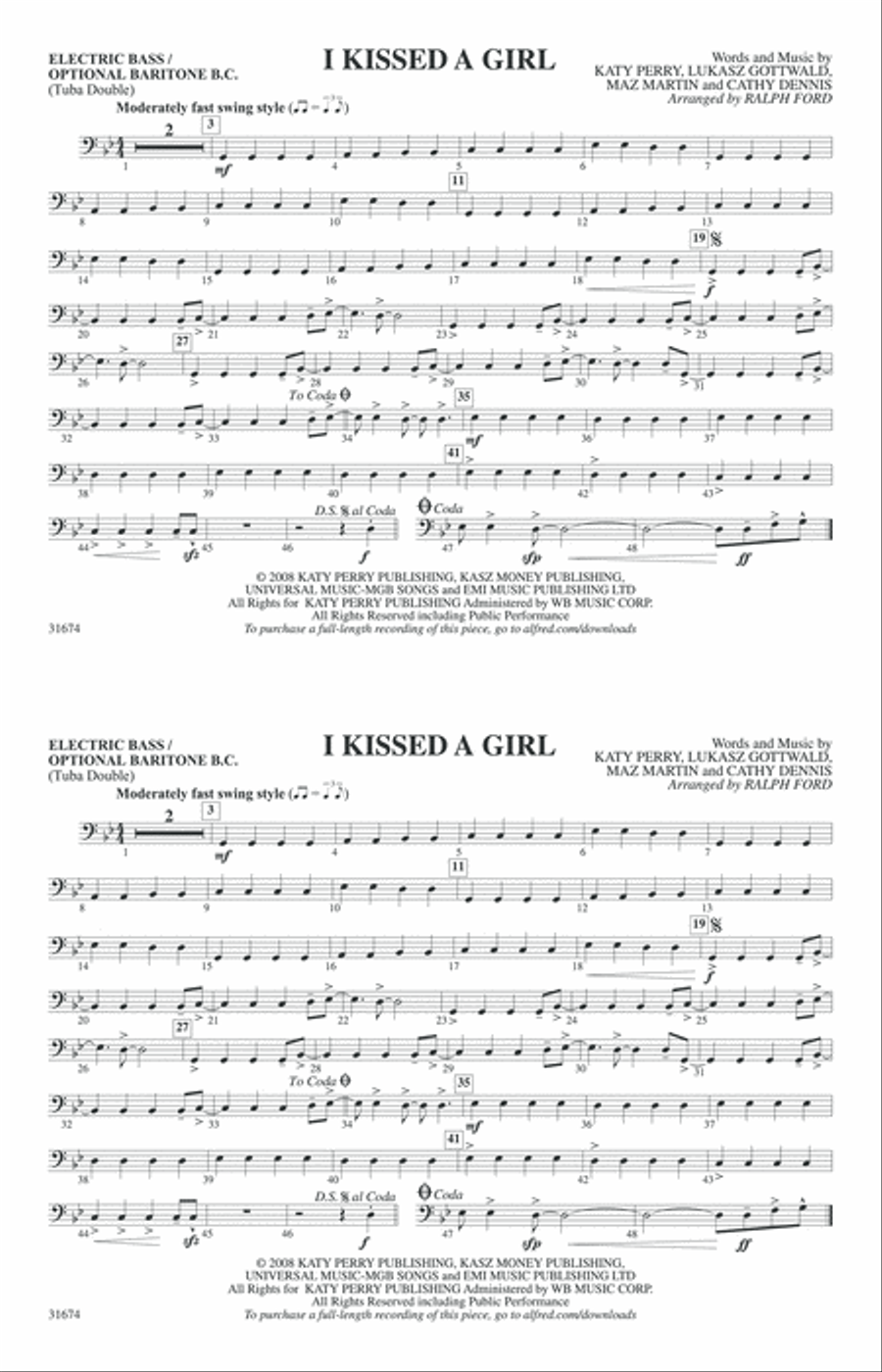 I Kissed a Girl: Electric Bass Marching Band scores gallery preview page 1