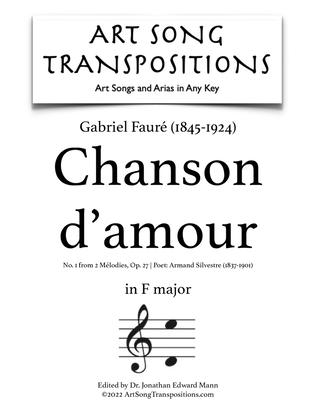 Book cover for FAURÉ: Chanson d'amour, Op. 27 no. 1 (transposed to F major)