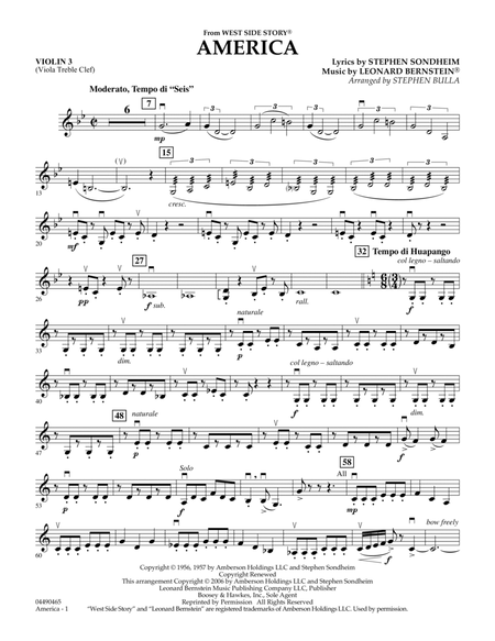 America (from West Side Story) - Violin 3 (Viola Treble Clef)