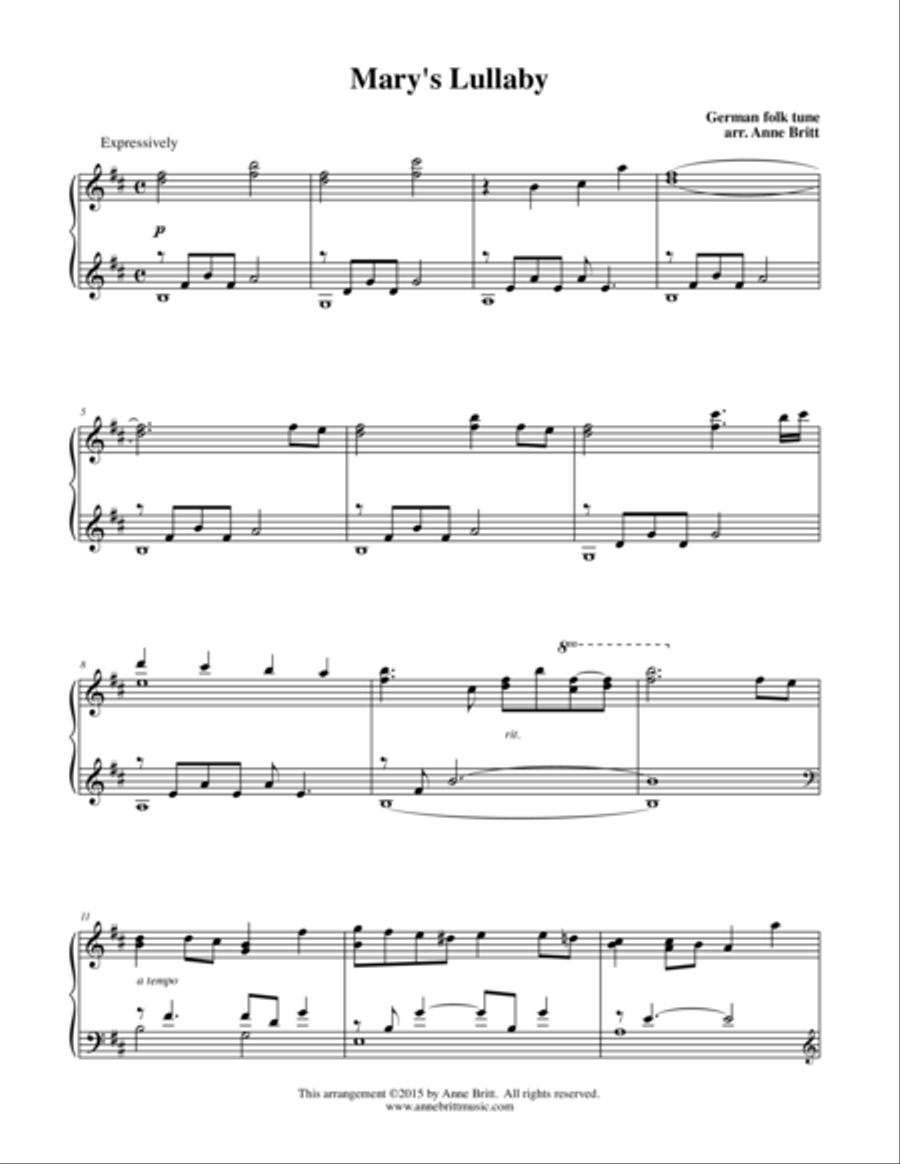 Mary's Lullaby (piano solo) Piano Solo scores gallery preview page 1