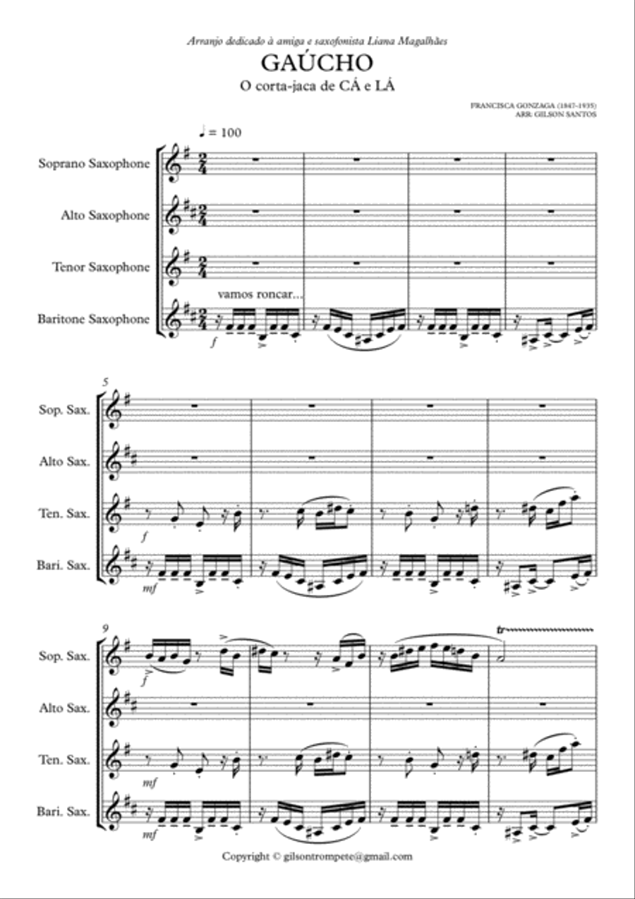 Gaúcho - O CORTA-JACA DE CÁ E LÁ Woodwind Quartet scores gallery preview page 2
