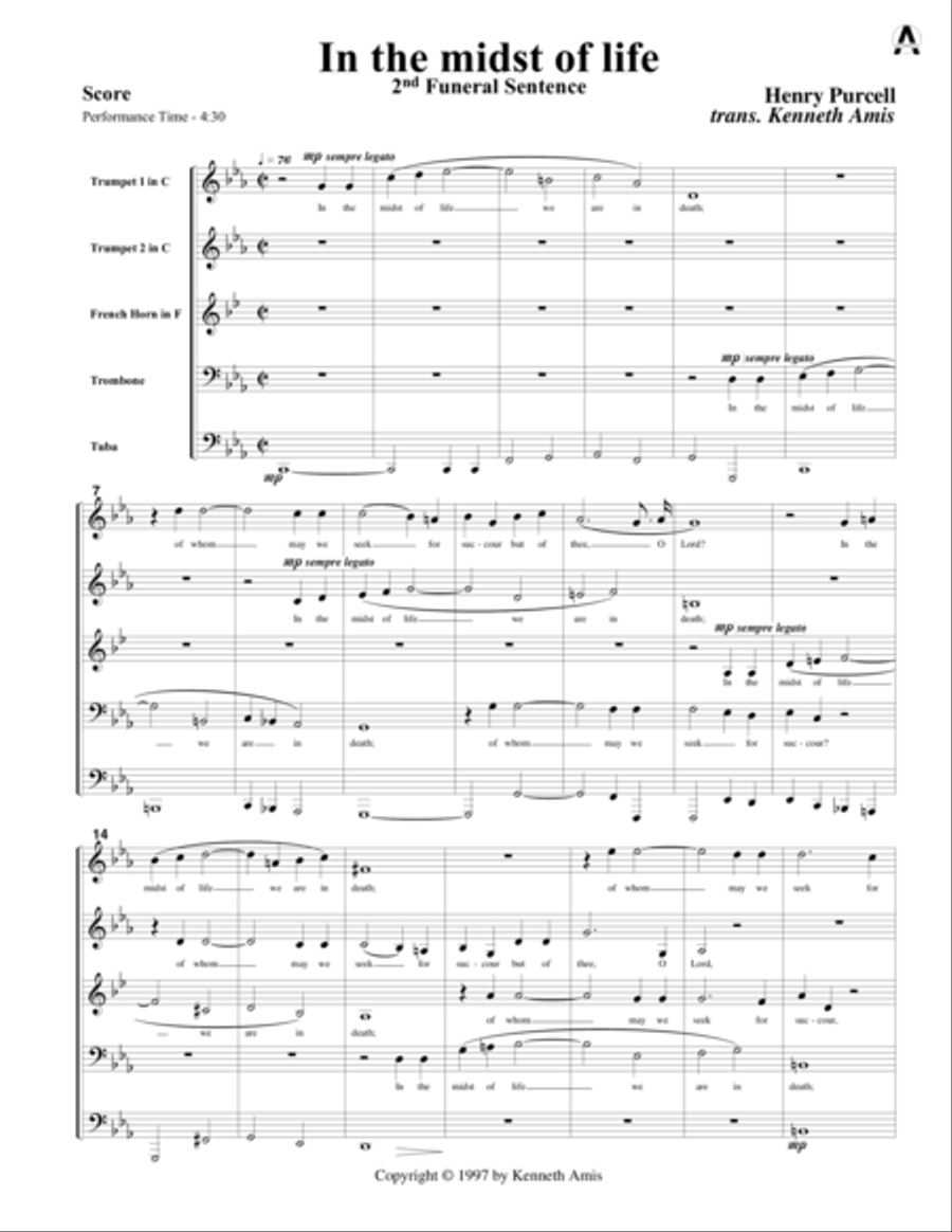 In the midst of life In the midst of life Brass Quintet scores gallery preview page 3