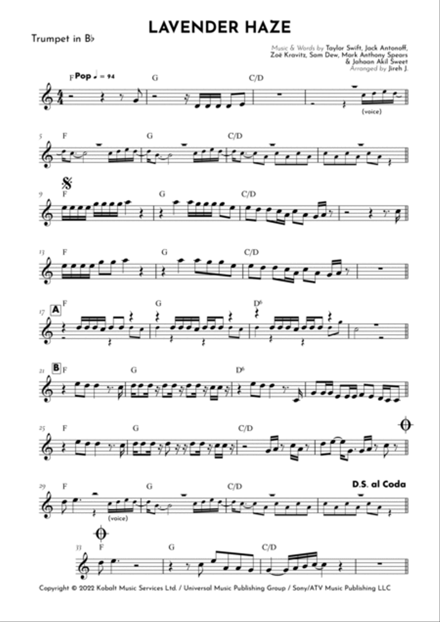 Lavender Haze Lavender Haze B-Flat Trumpet scores gallery preview page 2