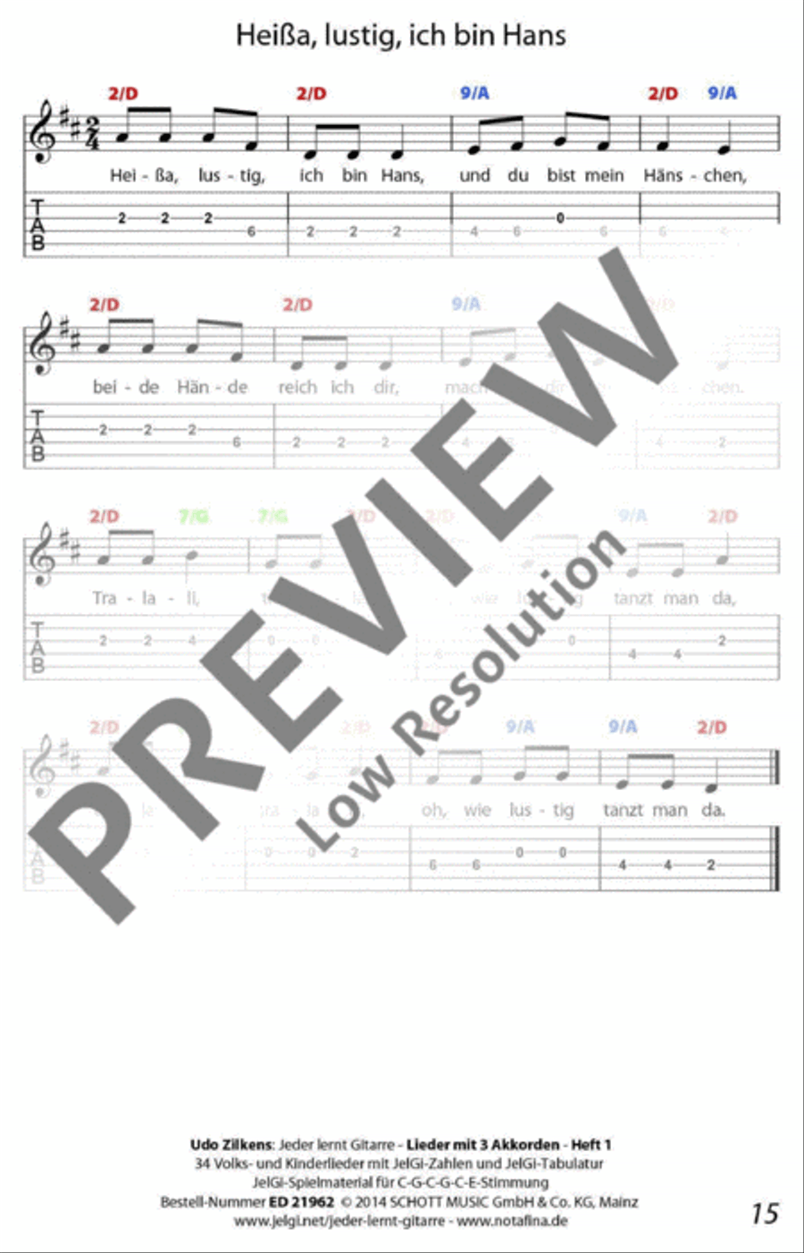 Jeder lernt Gitarre - Lieder mit 3 Akkorden Heft 1 Classical Guitar scores gallery preview page 16