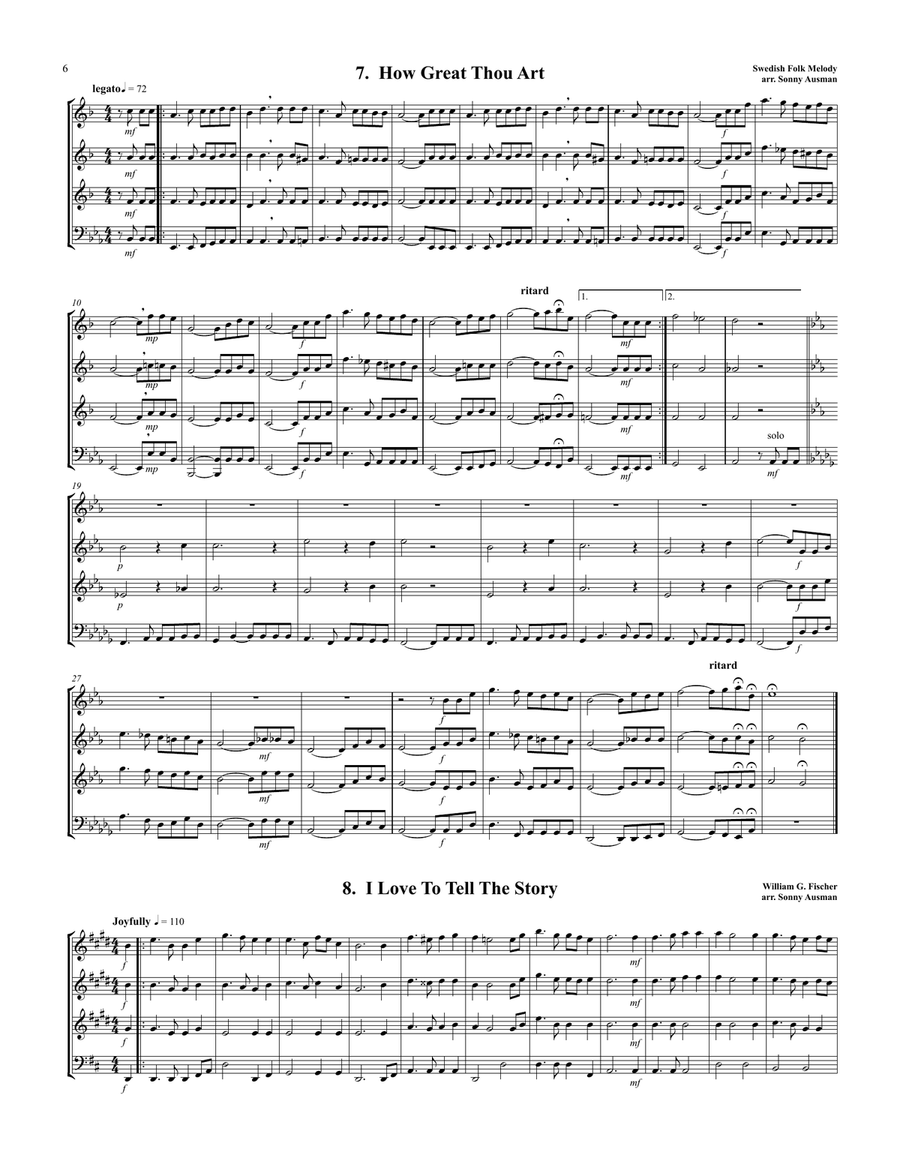 15 Hymns & Spirituals for Trombone Quartet-Bb Treble clef Trombone Quartet scores gallery preview page 5
