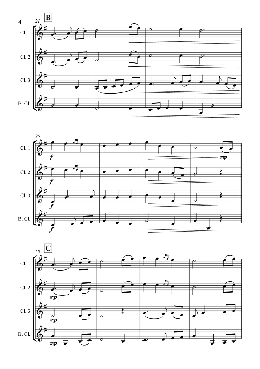 The First Noel - Christmas Carol - for Clarinet Quartet Clarinet Quartet scores gallery preview page 4