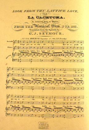 Look From Thy Lattice Love, and La Cachucha. An Admired Song, or Duetto, From the Musical Gem, for 1831