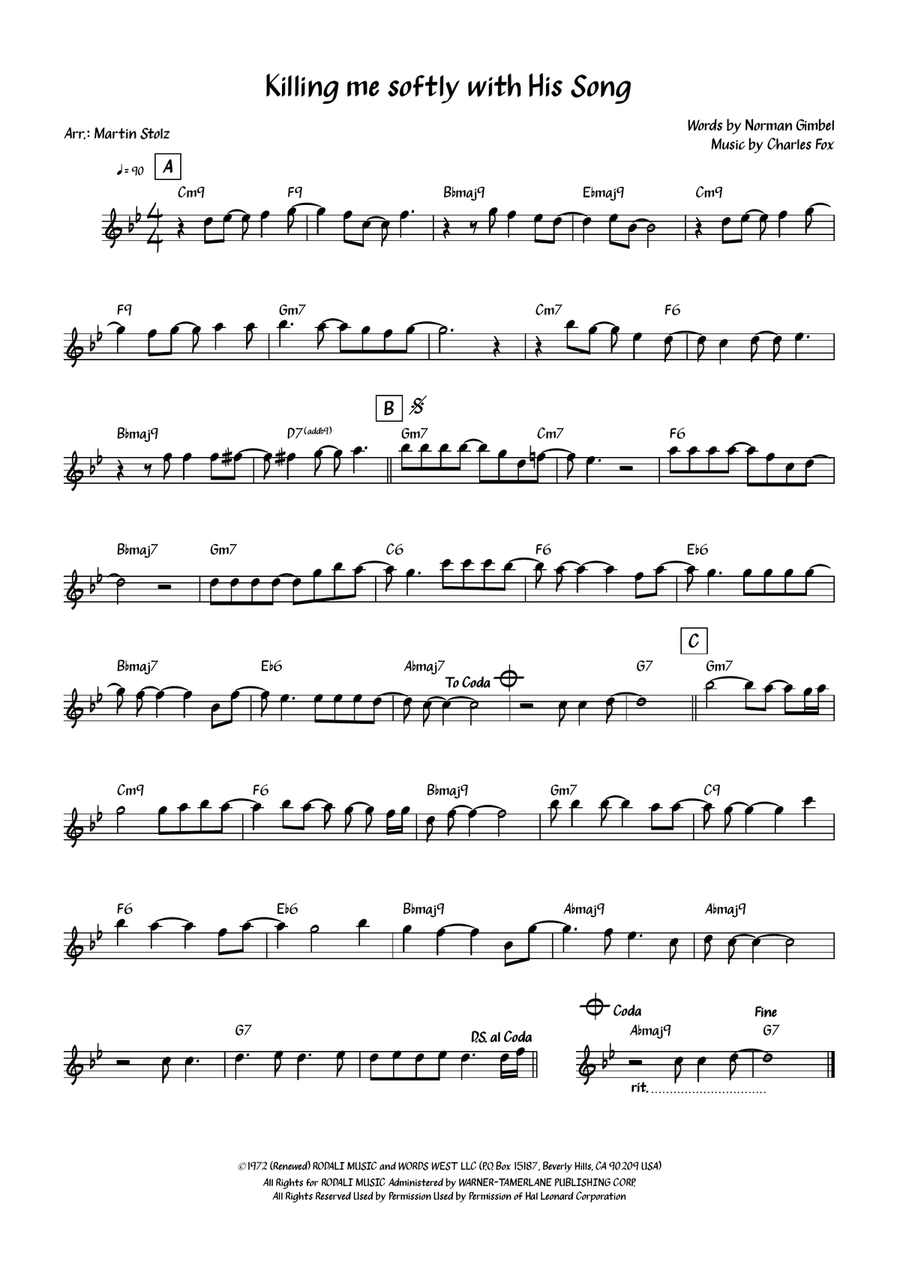 Killing Me Softly With His Song Tenor Saxophone scores gallery preview page 2