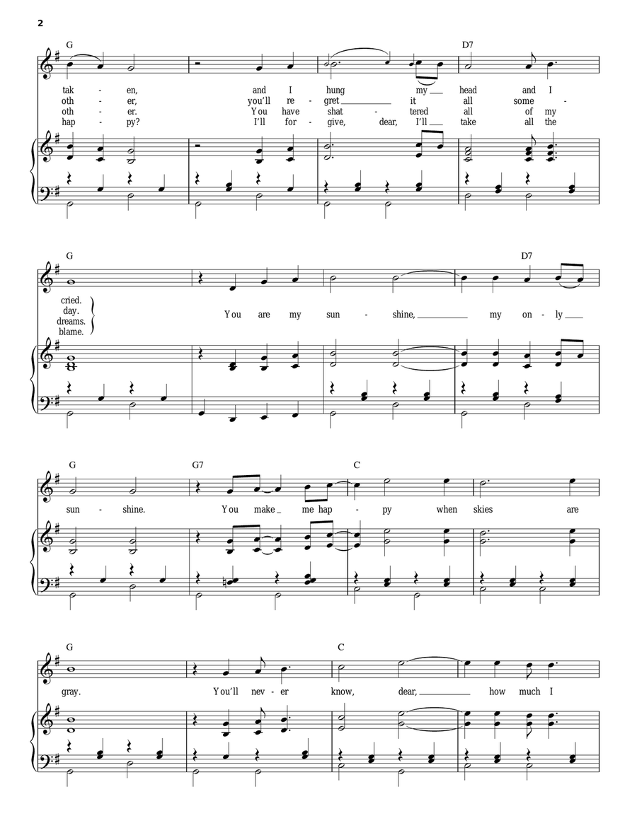 You Are My Sunshine Piano, Vocal scores gallery preview page 2