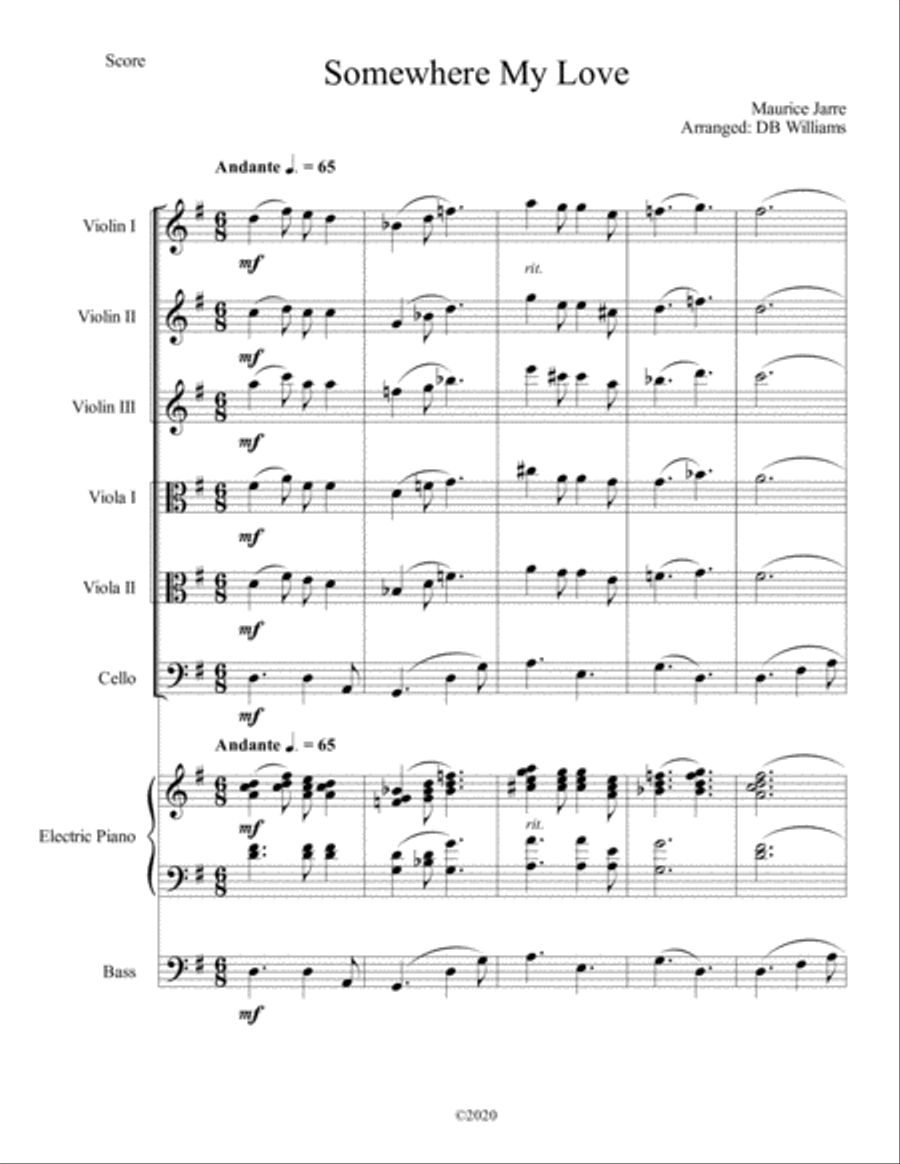 Somewhere, My Love Chamber Orchestra scores gallery preview page 1