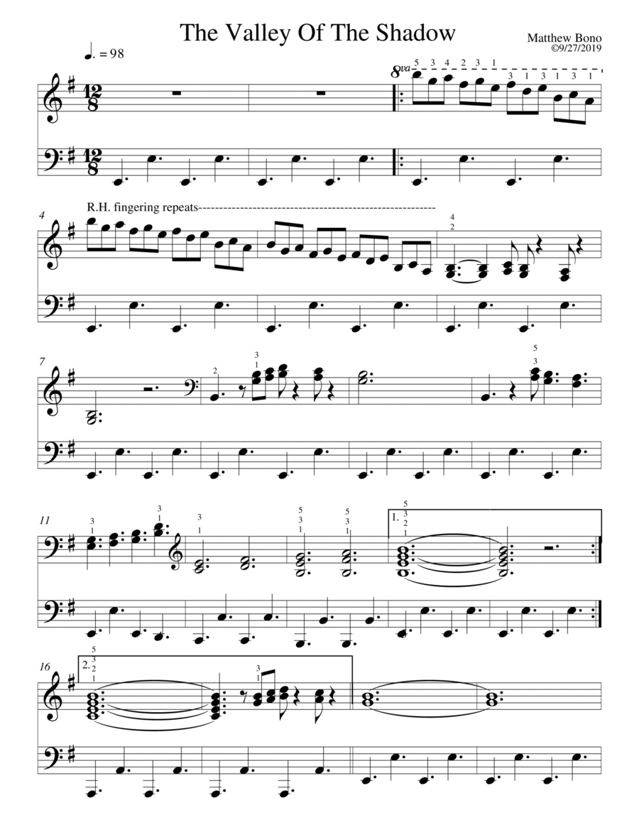 In the Valley of the Shadow of Death Piano Solo scores gallery preview page 1