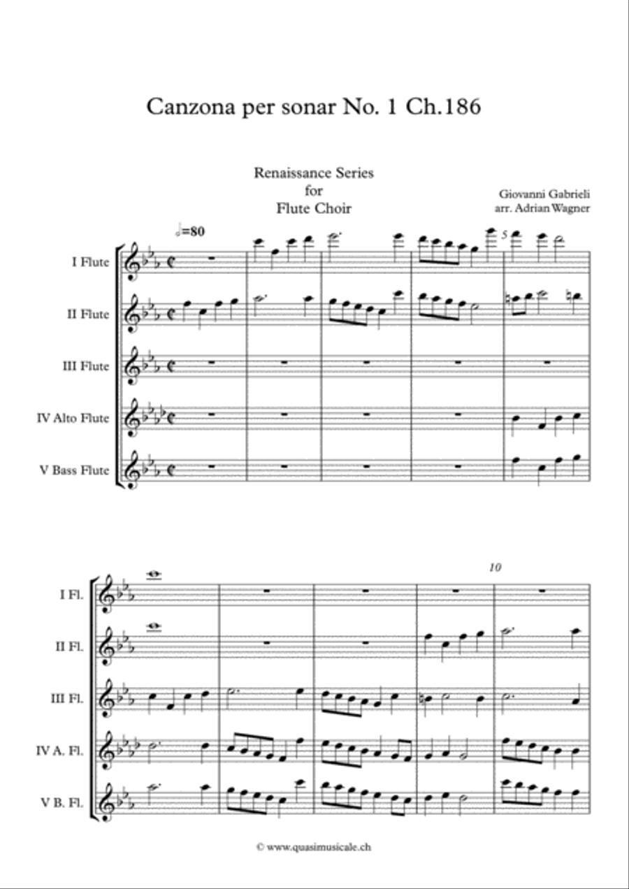 Canzona per sonar No 1 Ch.186 (Giovanni Gabrieli) Flute Choir arr. Adrian Wagner Flute Choir scores gallery preview page 2