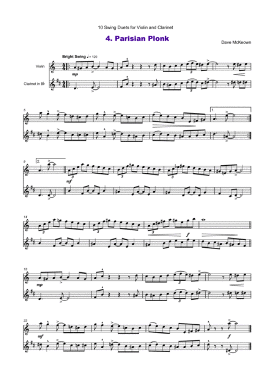 10 Swing Duets for Violin and Clarinet Clarinet scores gallery preview page 6
