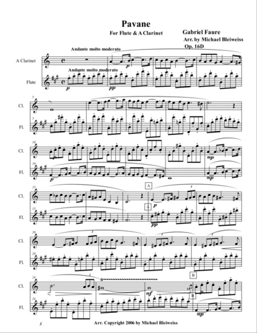 Pavane for Flute and A Clarinet Woodwind Duet scores gallery preview page 2