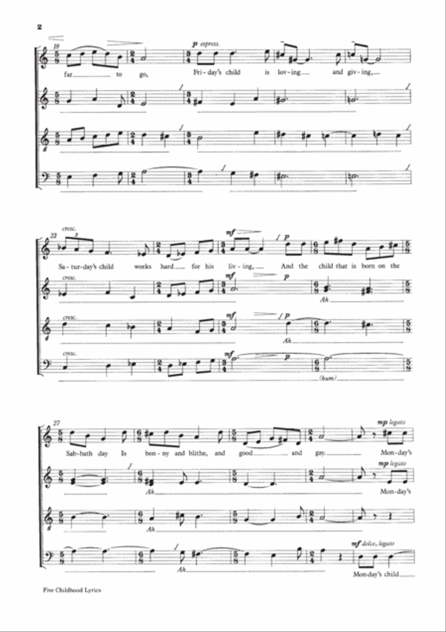 Five Childhood Lyrics Divisi scores gallery preview page 2
