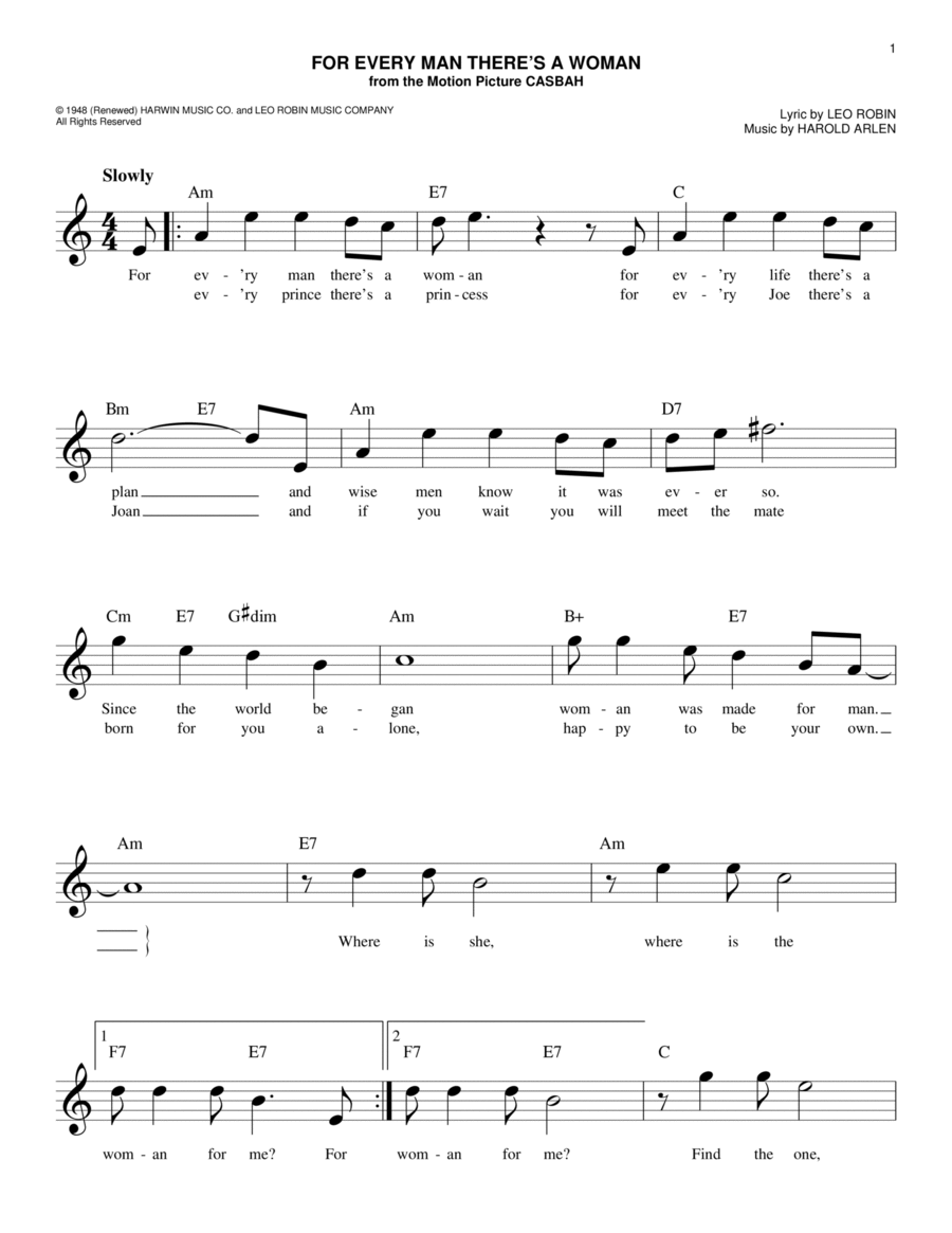 For Every Man There's A Woman Piano scores gallery preview page 1