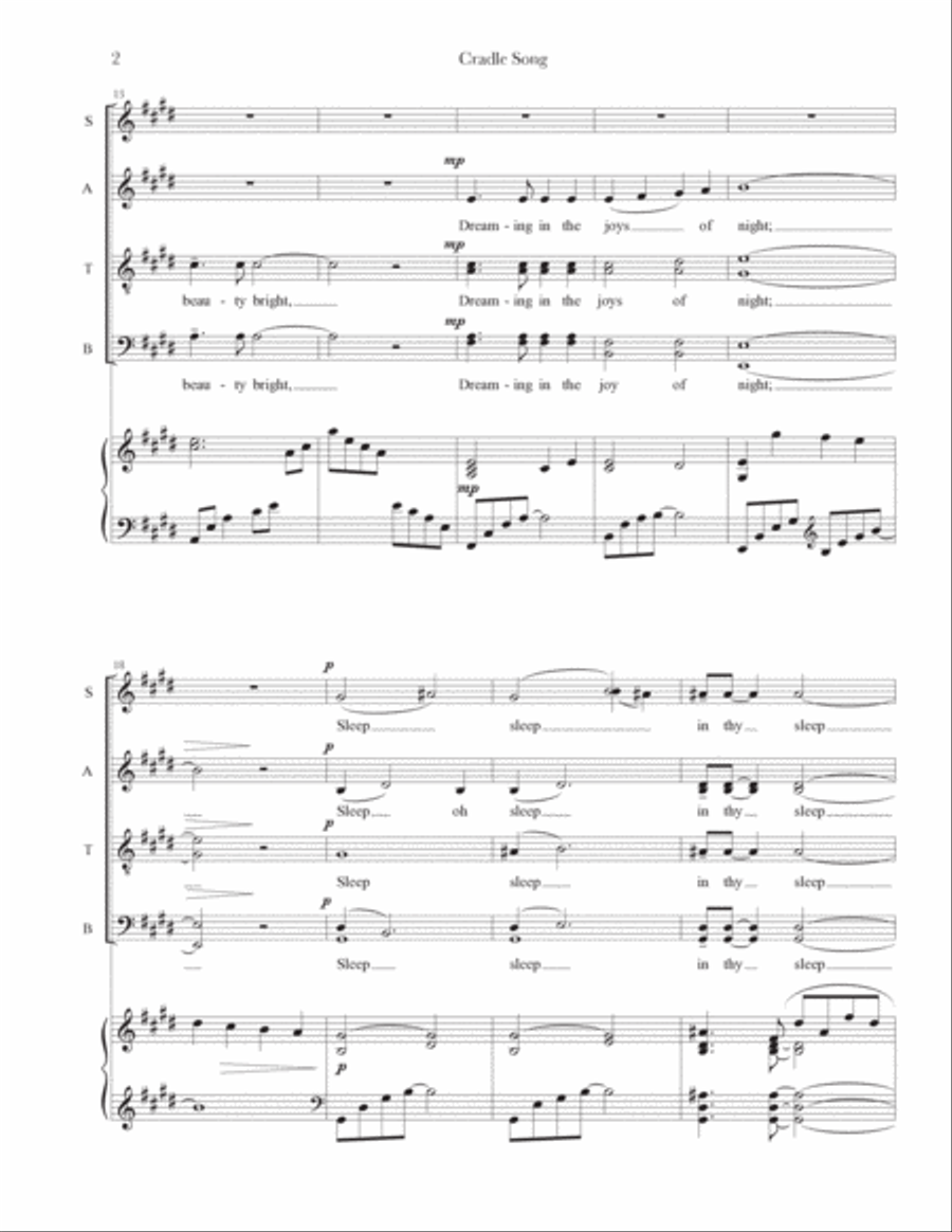 Cradle Song (SATB + Piano) 4-Part scores gallery preview page 2