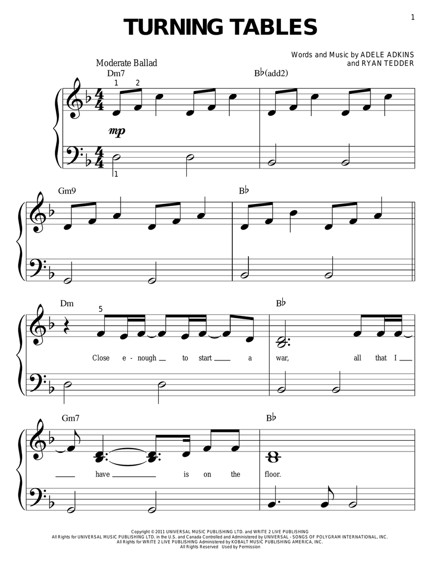 Turning Tables Easy Piano scores gallery preview page 1