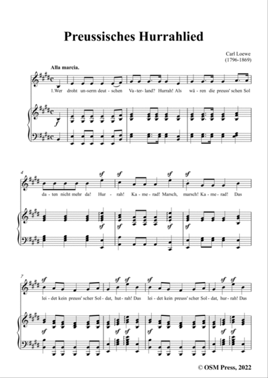 Loewe-Preussisches Hurrahlied,in E Major,for Voice and Piano Voice Solo scores gallery preview page 3