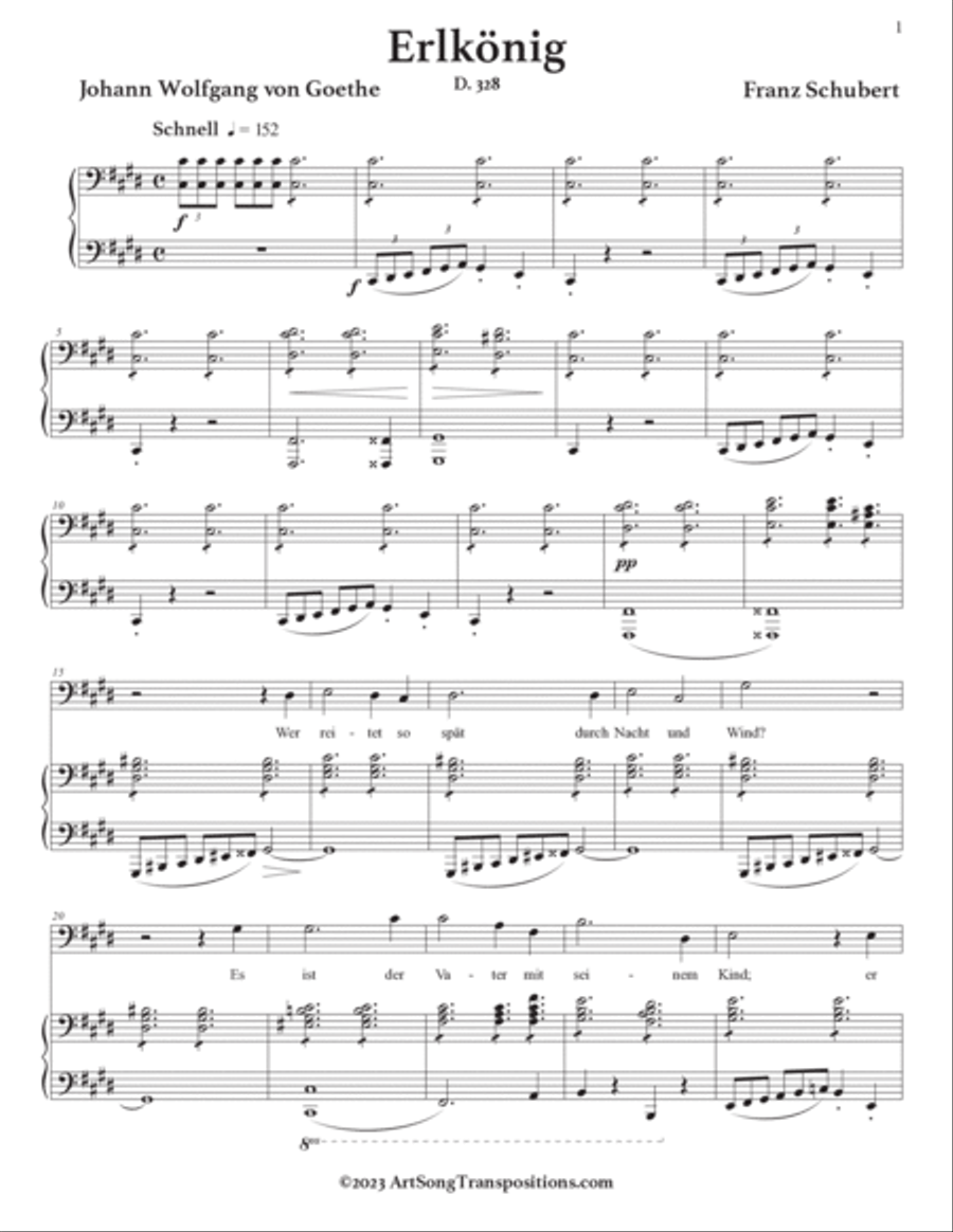SCHUBERT: Erlkönig, D. 328 (transposed to C-sharp minor, bass clef) Voice scores gallery preview page 2