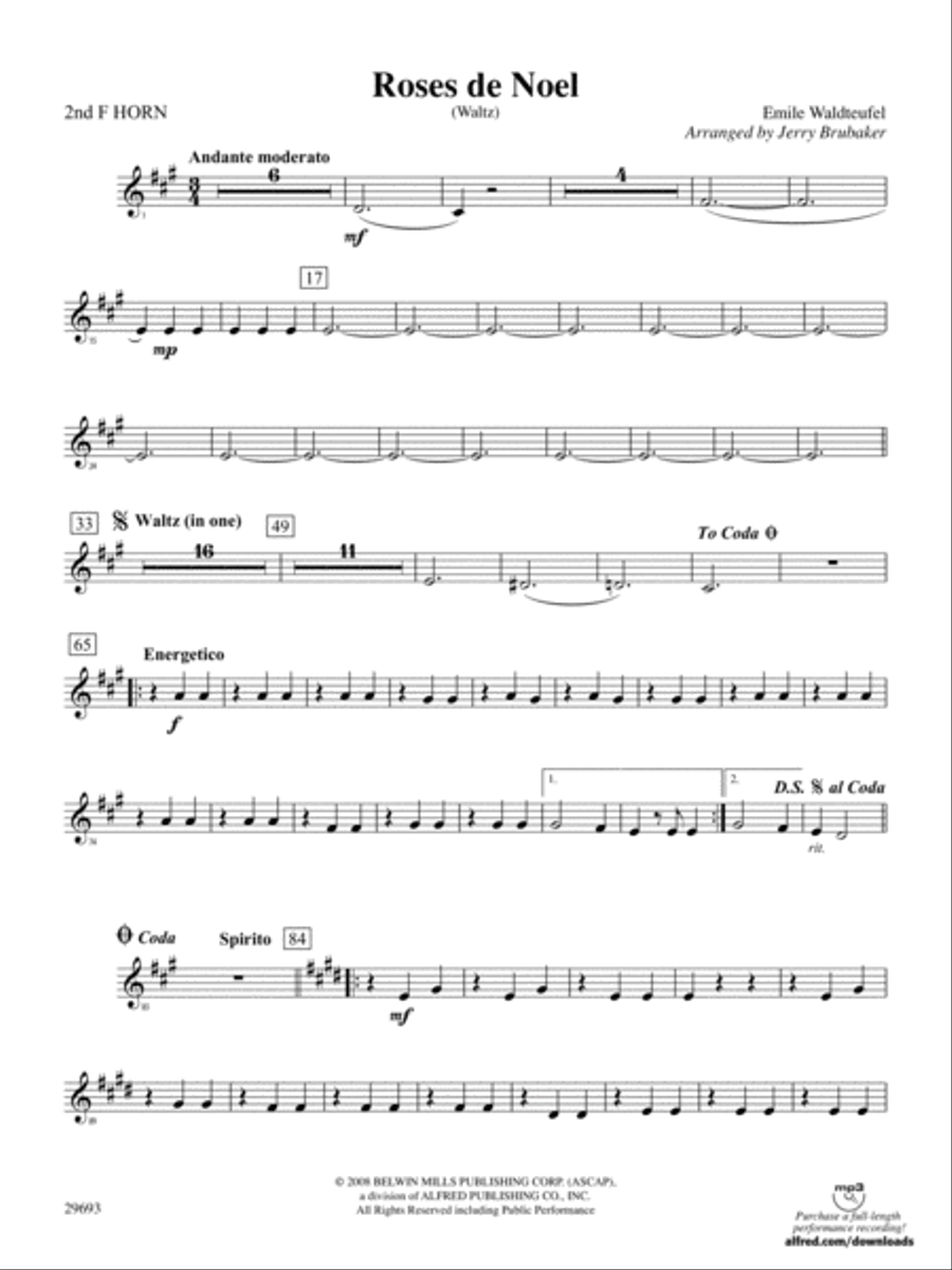 Roses de Noel (Waltz): 2nd F Horn Full Orchestra scores gallery preview page 1