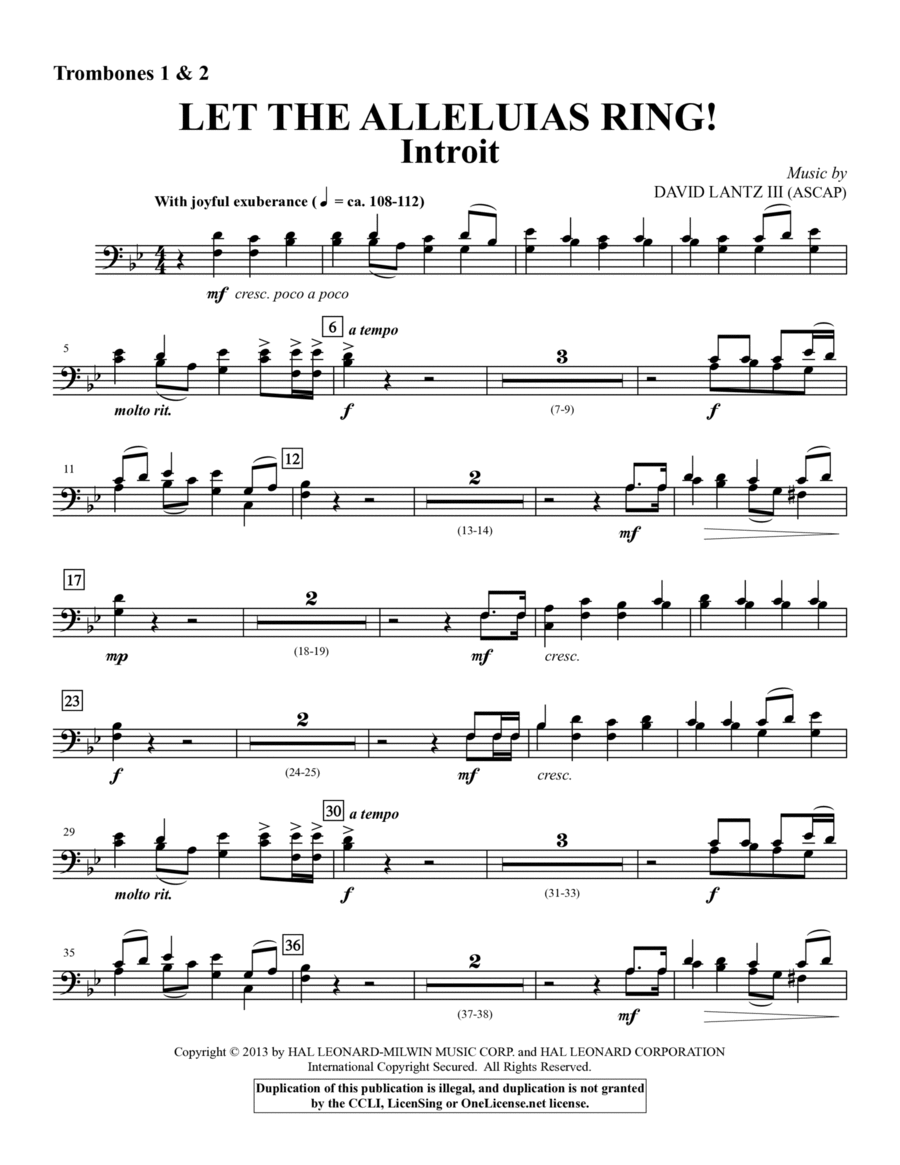 Let The Alleluias Ring! (Introit And Benediction) - Trombone 1 & 2