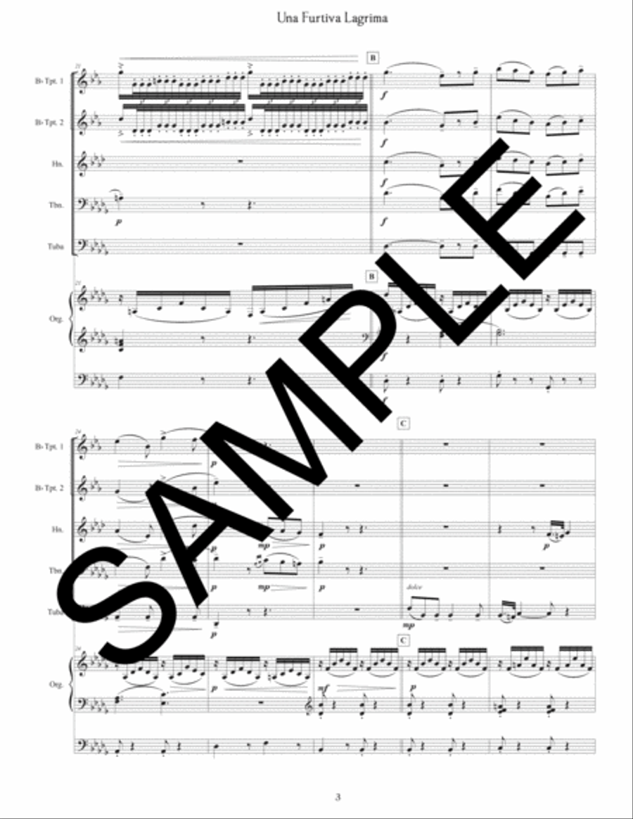 Una Furtiva Lagrima for Brass Quintet and Organ Small Ensemble scores gallery preview page 3
