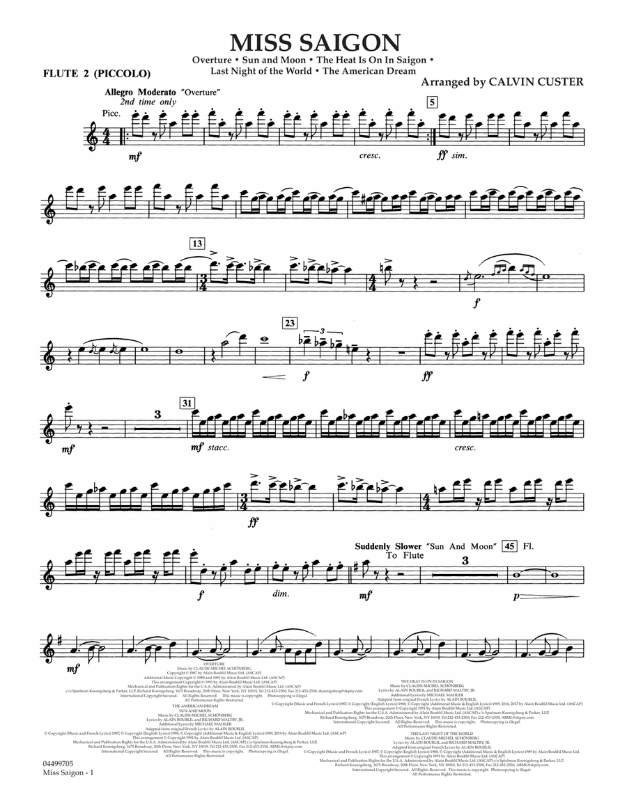 Miss Saigon (arr. Calvin Custer) - Flute 2 (Piccolo) Full Orchestra scores gallery preview page 1