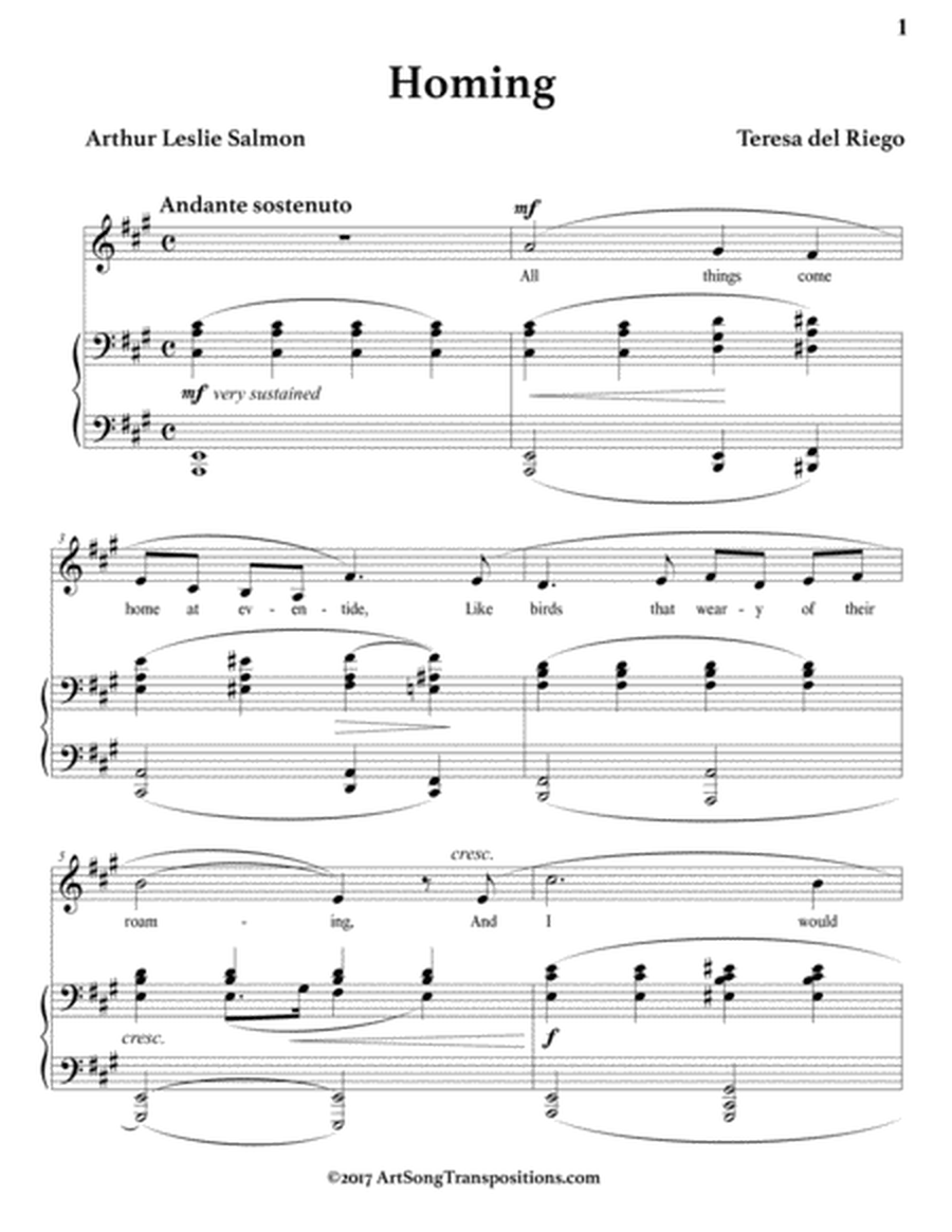 DEL RIEGO: Homing (transposed to A major)