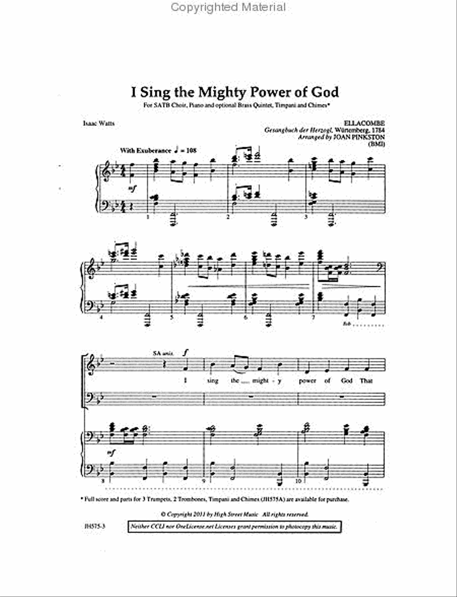 I Sing the Mighty Power of God 4-Part scores gallery preview page 2