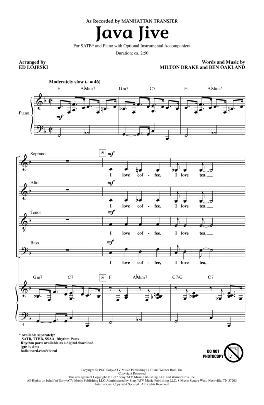 Java Jive (arr. Ed Lojeski) 4-Part scores gallery preview page 1