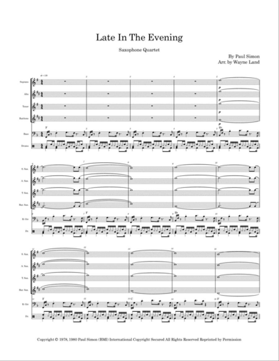 Late In The Evening Saxophone Quartet scores gallery preview page 2