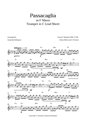 Passacaglia - Easy Trumpet in C Lead Sheet in Fm Minor (Johan Halvorsen's Version)