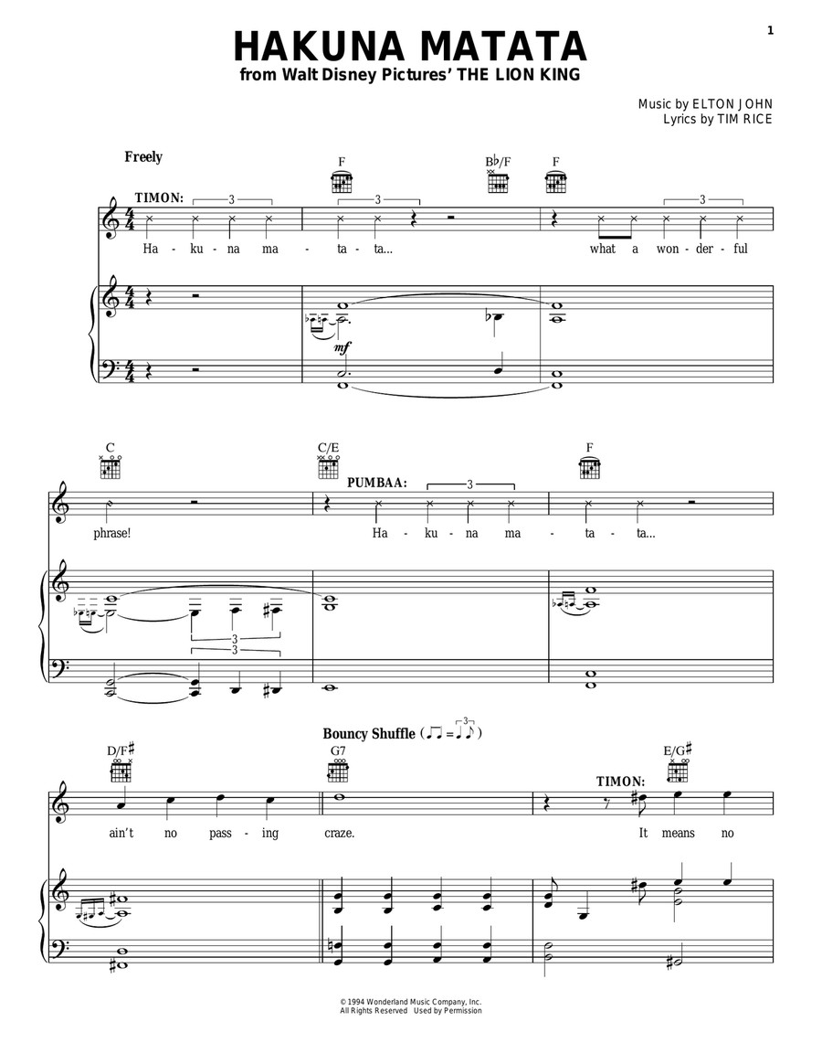 Hakuna Matata (from The Lion King) Guitar scores gallery preview page 1