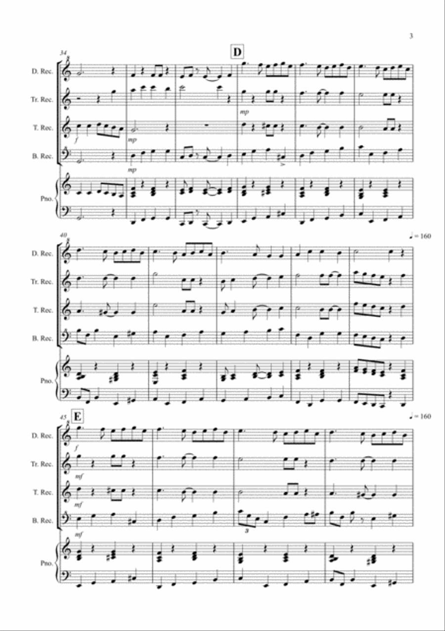 Ding Dong Merrily on High (Jazzy Style!) for Recorder Quartet Recorder scores gallery preview page 3